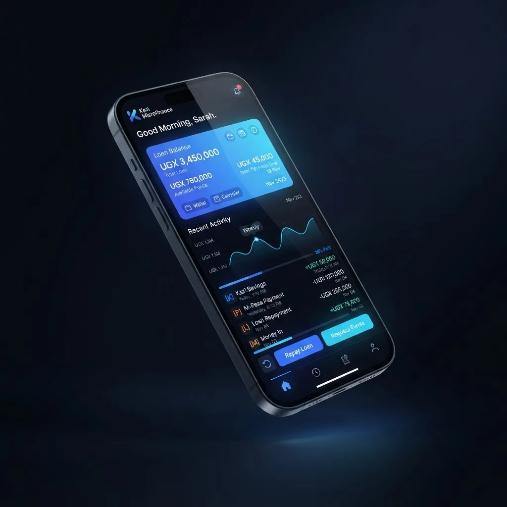 Dena microfinance loan management app showing a loan portfolio dashboard on a phone